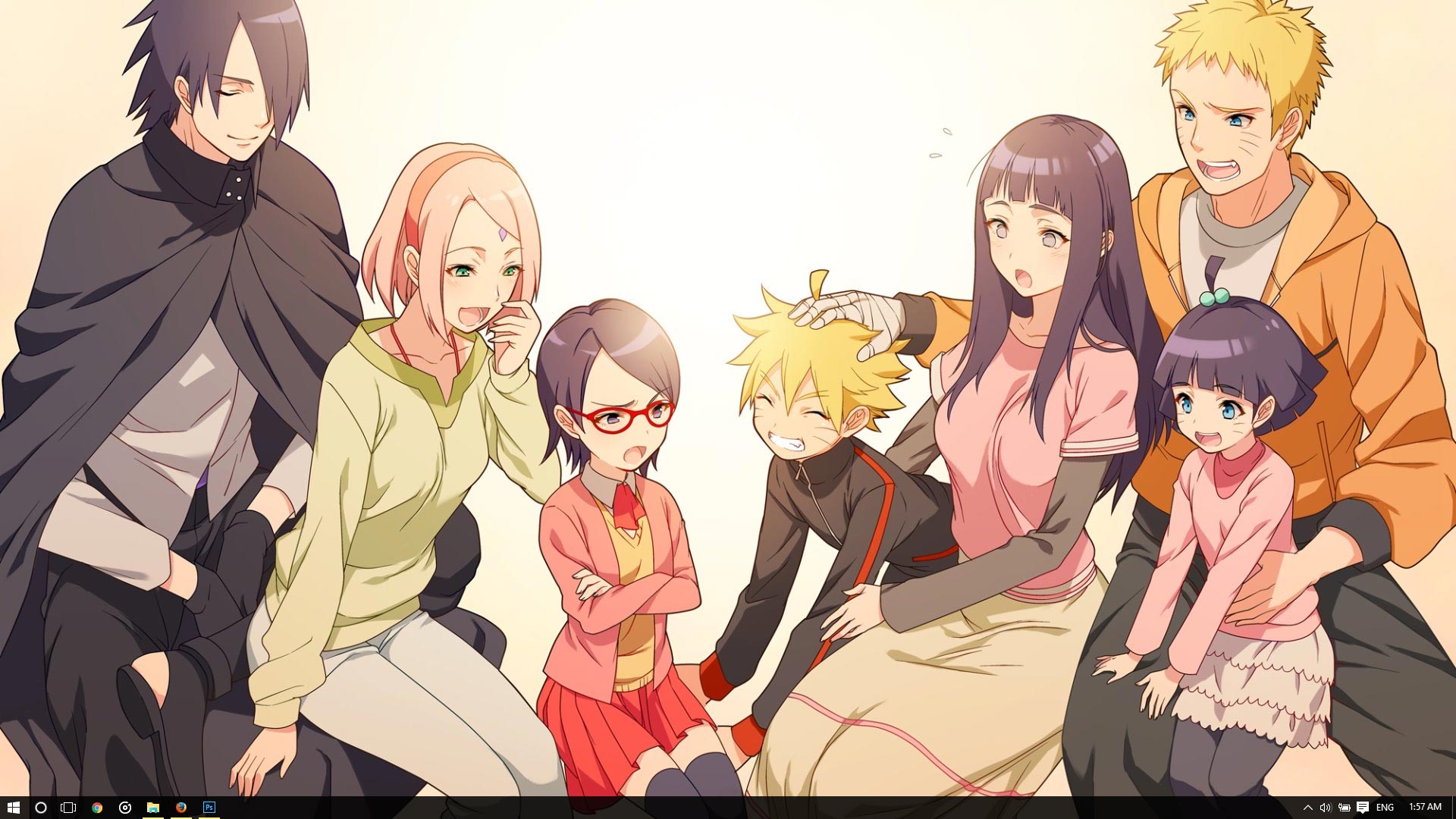 Naruto, Sasuke, Sakura and Hinata and the children Boruto, Himawari and Sar...